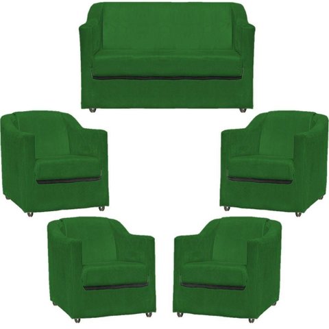 Kit Namoradeira Decorativa + 4 Poltronas para Sala Manicure Recepção Consultório Mila Suede