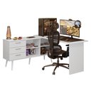 Ver imagem 3 de Escrivaninha em L Mesa para Computador Gamer 3 Gavetas Branco Lisboa Madesa