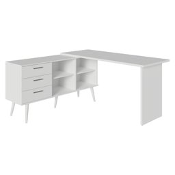 Escrivaninha em L Mesa para Computador Gamer 3 Gavetas Branco Lisboa Madesa - 9