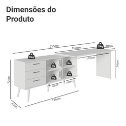 Escrivaninha em L Mesa para Computador Gamer 3 Gavetas Branco Lisboa Madesa - 3