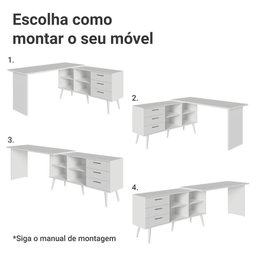 Escrivaninha em L Mesa para Computador Gamer 3 Gavetas Branco Lisboa Madesa - 6