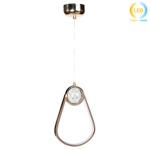 Luminária de Teto Pendente Oval de Cristal Dourado Led Integrado 3w 3000k