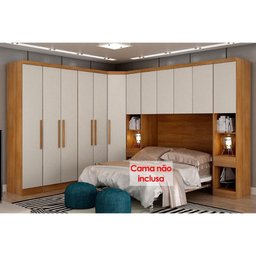 Quarto Casal Modulado Rizon 7 Peças (1 Armário Ponte + 1 Closet + 3 Guarda Roupas + 2 Complementos - 4
