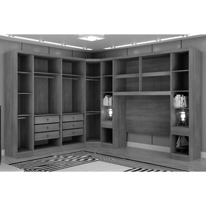 Quarto Casal Modulado Rizon 7 Peças (1 Armário Ponte + 1 Closet + 3 Guarda Roupas + 2 Complementos