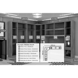 Quarto Casal Modulado Rizon 7 Peças (1 Armário Ponte + 1 Closet + 3 Guarda Roupas + 2 Complementos - 3