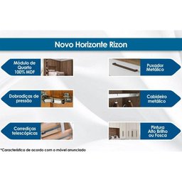 Quarto Casal Modulado Rizon 7 Peças (1 Armário Ponte + 1 Closet + 3 Guarda Roupas + 2 Complementos - 2