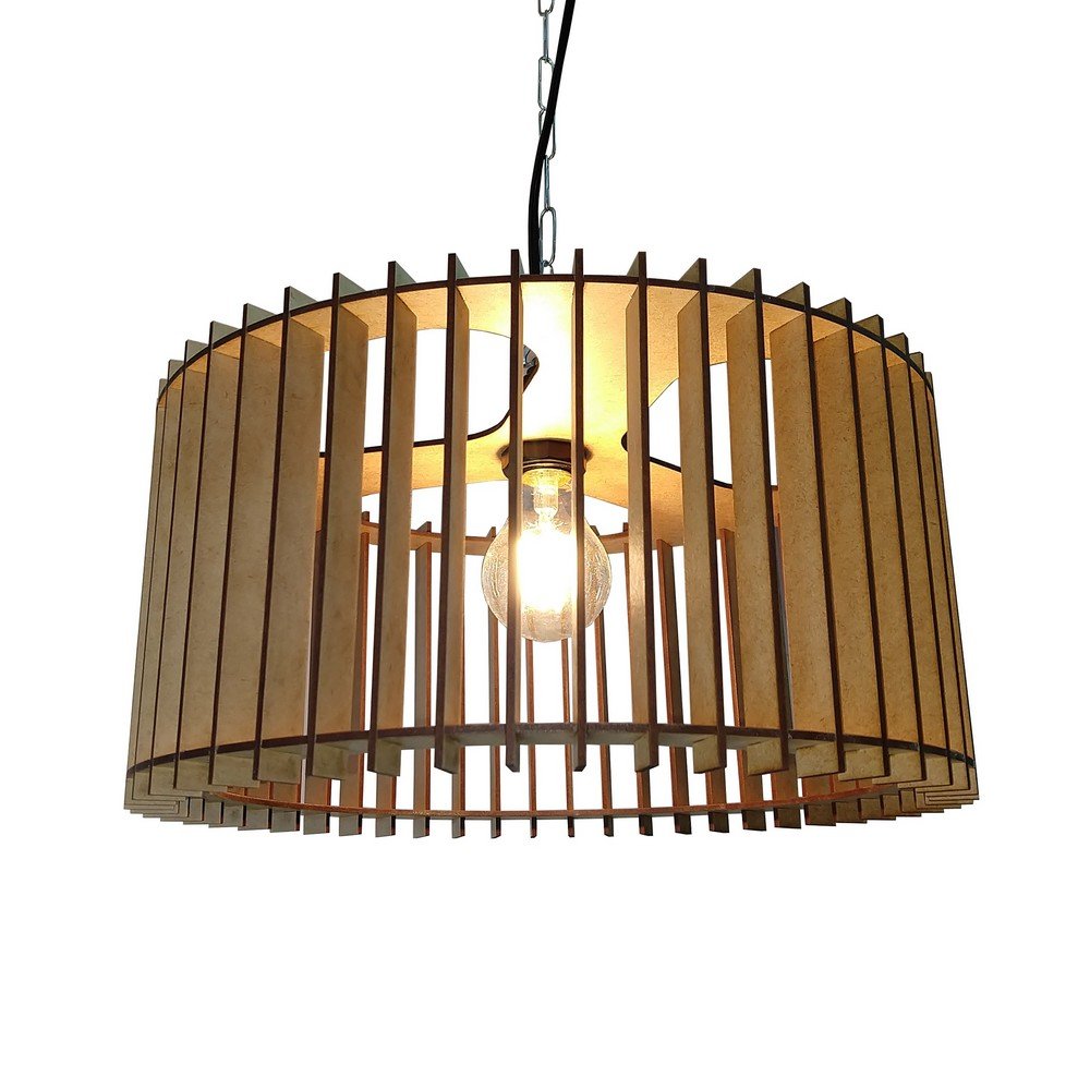 Lustre Luminária Pendente de Madeira MDF Mod. Paris GD Reto - 1