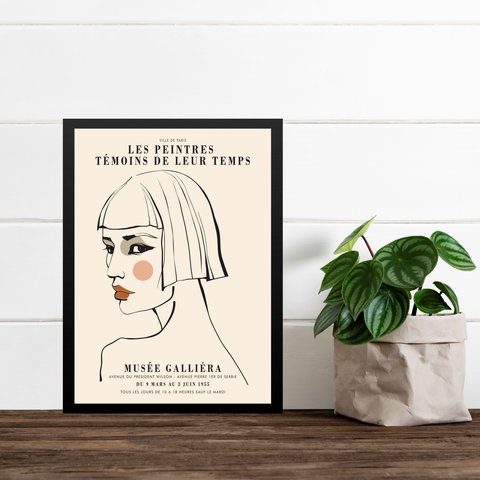 Quadro Minimalista Arte Mulher Francesa 33x24cm - com Vidro:moldura Preta