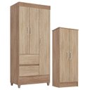 Ver imagem 1 de Guarda Roupa Solteiro Wind e Armário Multiuso Viena Nogal Vanilla Touch - Demóbile