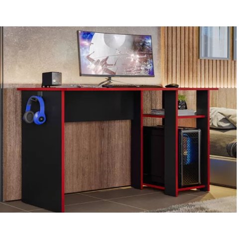 Mesa Gamer Slim com Suporte para Fone - Moveis Leartam