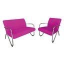 Ver imagem 1 de Kit Namoradeira + Poltrona Decorativa Bela Couro Pink Braço Cromado