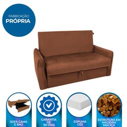 Sofá Cama para Sala de Estar Zaia com Baú Veludo Matrix - Cobre - 8