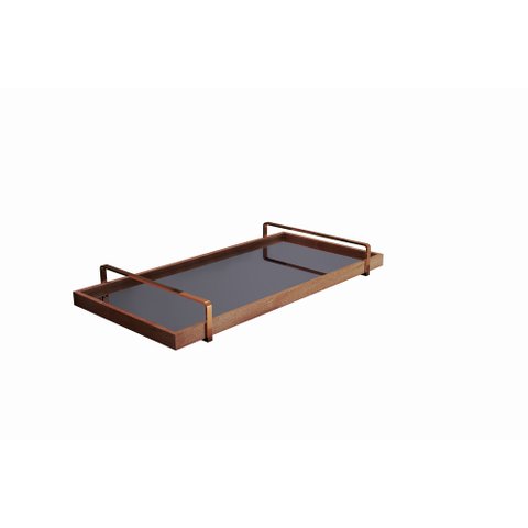 Bandeja Decorativa para Servir Espelhada Marrom com Alça Cobre
