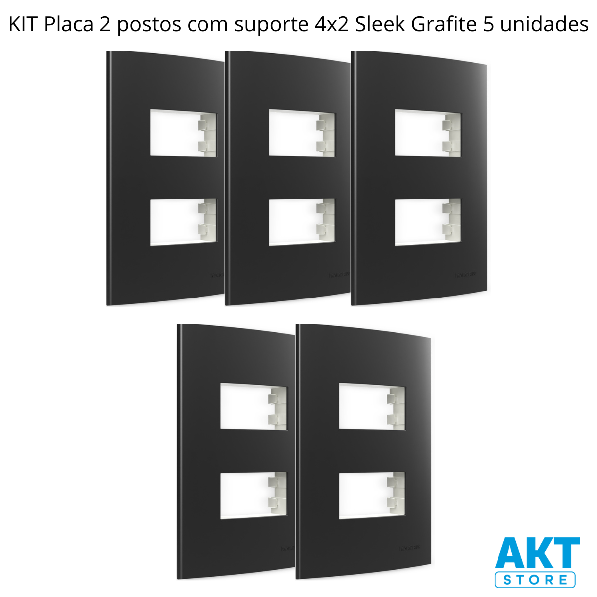 Kit 5 Placa 4x2 2 Postos Grafite com Suporte Sleek Margirius Cor:grafite - 3