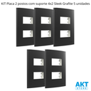 Ver imagem 3 de Kit 5 Placa 4x2 2 Postos Grafite com Suporte Sleek Margirius Cor:grafite