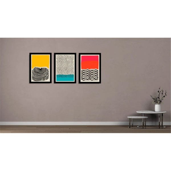 Quadros Decorativos Para Sala Moderno Abstrato Colorido Figura Geométrica - Kit 3 Unidades - 3