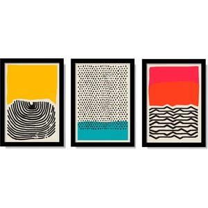 Quadros Decorativos para Sala Moderno Abstrato Colorido Figura Geométrica - Kit 3 Unidades