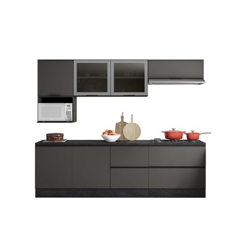 Jogo de Cozinha Etna com Balcão p/Cooktop 4 e 5 Bocas e Nicho p/ Microondas  - Grafite Poliman