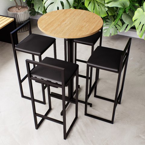 Conjunto Mesa Redonda Alta 4 Cadeiras Pequena Pinus Industrial Don Castro Decor Industrial