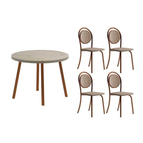 Conjunto: Mesa Sala Jantar Stellar 1599 Aço c/ Tampo Madeirado 100x100cm e 4 Cadeiras 1738 Rose/