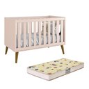 Ver imagem 1 de Berço Mini Cama Theo Retrô Rosa Fosco com Pés Amadeirado e Colchão D18 - Reller Móveis
