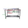 Bancada / Mesa Pia Em Aço Inox com Duas Cubas (56x34x14) A Esquerda E Prateleira (140x70x85) - 2