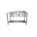 Ver imagem 1 de Bancada / Mesa Pia Em Aço Inox com Duas Cubas (56x34x14) A Esquerda E Prateleira (140x70x85)