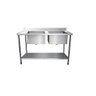 Bancada / Mesa Pia Em Aço Inox com Duas Cubas (56x34x14) A Esquerda E Prateleira (140x70x85) - 1