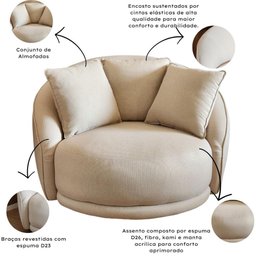 Poltrona Giratória C/ Puff, Almofada Ayla Boucle Orgânica - Larbelle Móveis - 4
