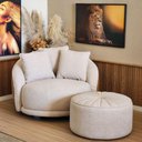 Ver imagem 2 de Poltrona Giratória C/ Puff, Almofada Ayla Boucle Orgânica - Larbelle Móveis