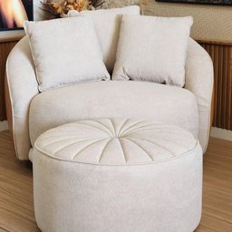 Poltrona Giratória C/ Puff, Almofada Ayla Boucle Orgânica - Larbelle Móveis - 3