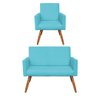 Kit Poltrona/Namoradeira Veludo Azul Turquesa Pés Palito - 1