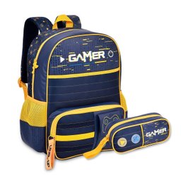 Mochila Escolar com Estojo Vídeo Game Kit Gamer Masculino - 1