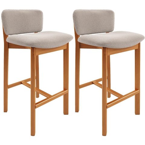 Kit 02 Banquetas Alta para Cozinha Sala de Jantar Bar Dara L02 Bouclê Creme