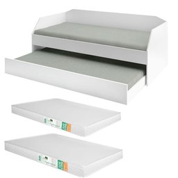 Sofá Cama Solteiro Duo com Cama Auxiliar em Mdf Reforçado 15mm Branco com 2 Colchões - 2