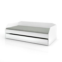 Sofá Cama Solteiro Duo com Cama Auxiliar em Mdf Reforçado 15mm Branco com 2 Colchões - 1