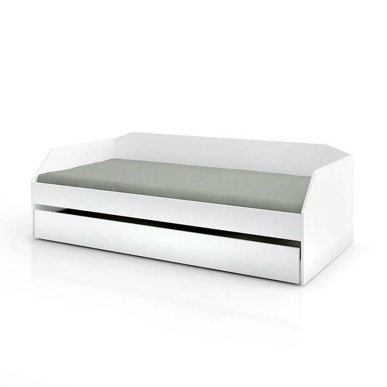 Sofá Cama Solteiro Duo com Cama Auxiliar em Mdf Reforçado 15mm Branco com 2 Colchões