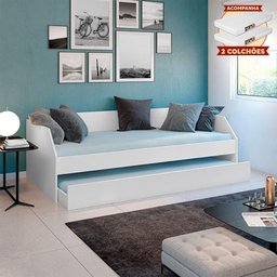 Sofá Cama Solteiro Duo com Cama Auxiliar em Mdf Reforçado 15mm Branco com 2 Colchões - 3