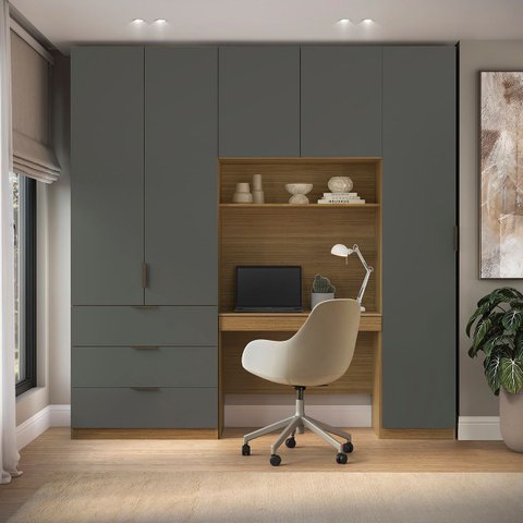 Guarda Roupa Modular 5 Portas com Mesa Altezza Clean Belmax:Freijó/Titânio
