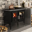 Ver imagem 1 de Fogão a Lenha Dupla Combustão N1 Chapa Ferro Fundido 1 Bandeja Porta de Vidro Sala Multiuso