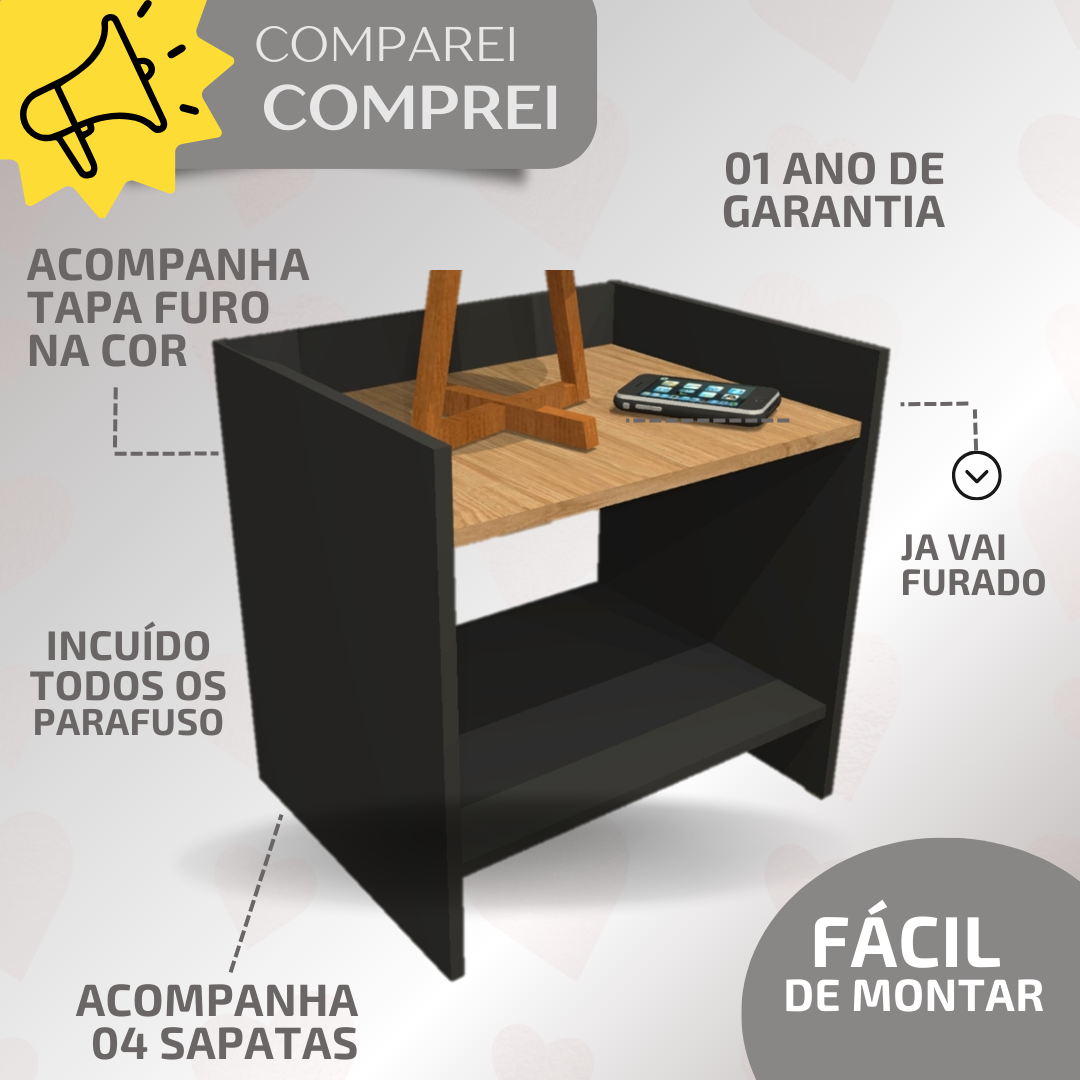 Mesa de Apoio Lateral Cama Quadrada Minimalista Mdf Cinza - 4