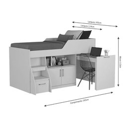 Cama Multifuncional Bianca II com Armário e Escrivaninha - Branco - 4