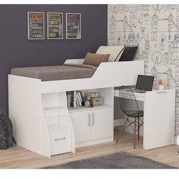 Cama Multifuncional Bianca II com Armário e Escrivaninha - Branco - 1