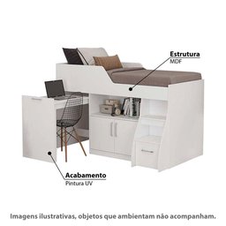 Cama Multifuncional Bianca II com Armário e Escrivaninha - Branco - 2