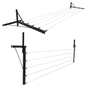 Varal de Muro/parede com Mão Francesa 5 Cordas de até 5 Mts - Preto