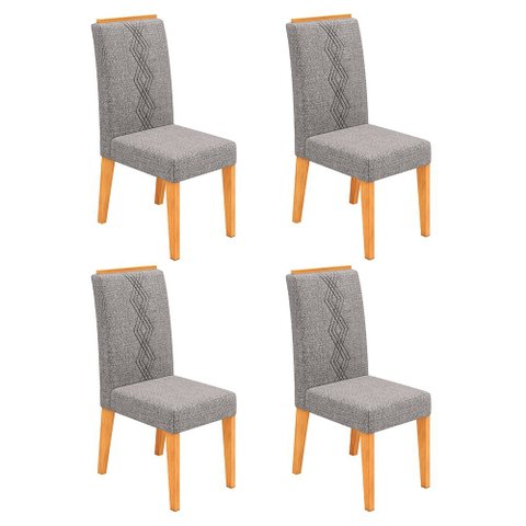 Conjunto Kit com 4 Cadeiras Estofadas para Sala de Jantar Yasmin MDF Cedro Linho Neblina DJ Móveis