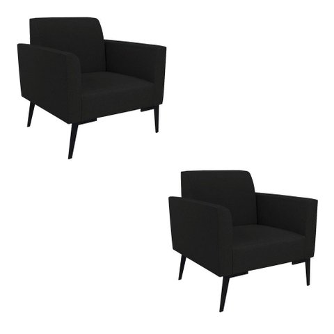 Kit 2 Poltronas Pés Villach Marisa Linho D03 - D\'rossi Cor A79 Preto