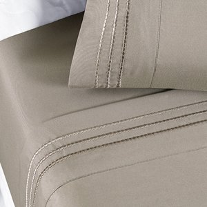 Jogo de Lençol Queen Yara Bordado 4 Peças Bege