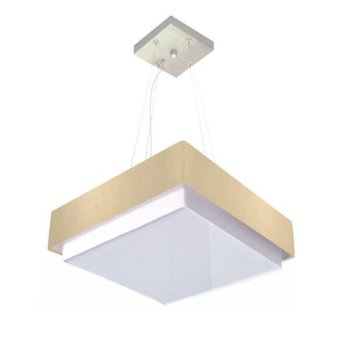 Lustre para Sala de Jantar Vivare Md-4405 Cúpula em Tecido 60x60cm Cor Algodão-crú Bivolt