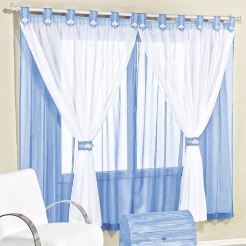 Cortina 2,00m X 1,70m Alt. Kids Decoração Quarto Criança em Voal para Varão - Azul Claro
